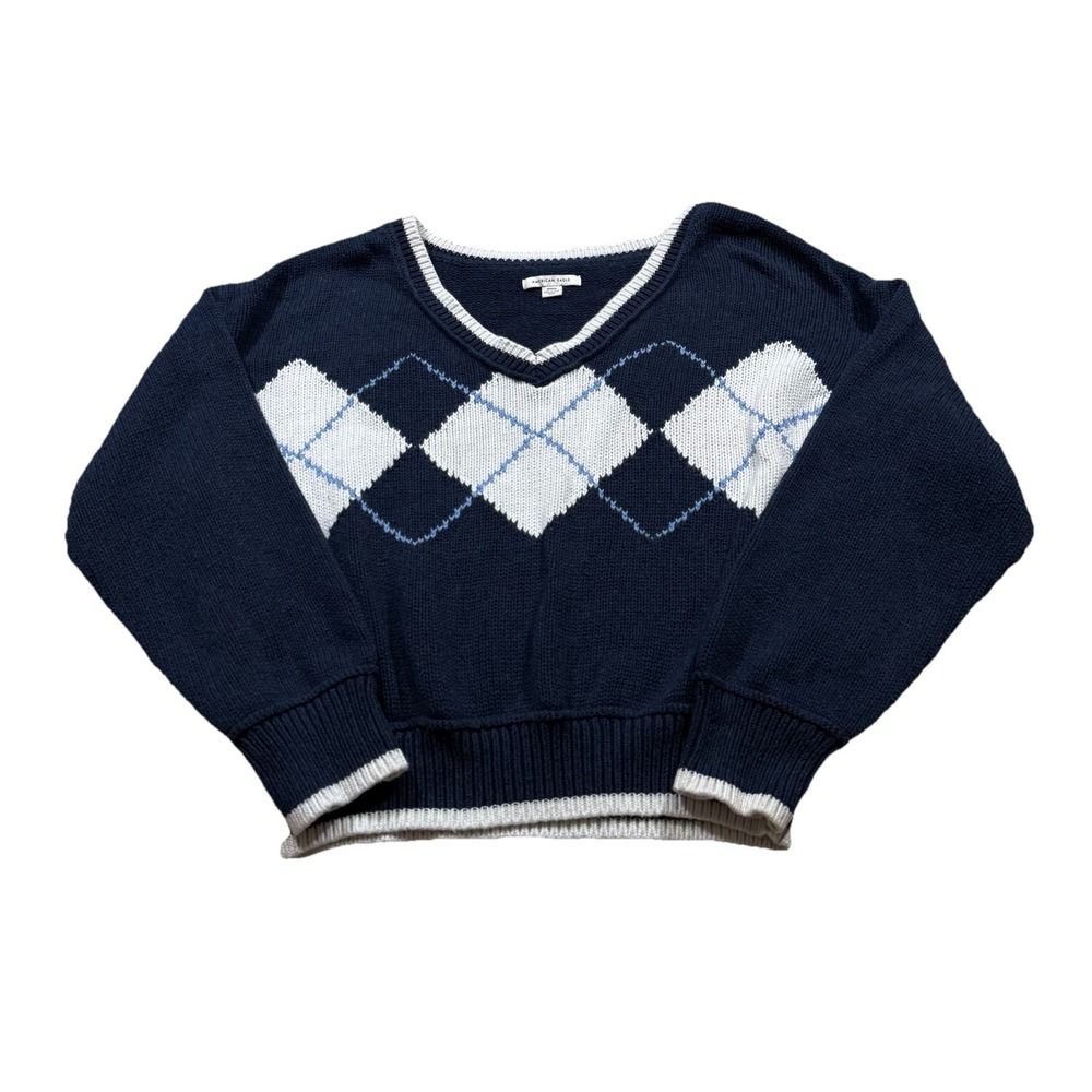American Eagle Navy Colorblock Aztec‎ Sweater Collegiate Preppy Schoolgirl Y2K M